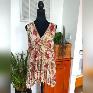 Free People Women’s Multicolor Floral Hummingbird Print  Boho Top S/P